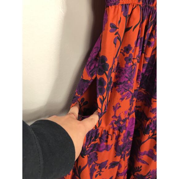 Anthropologie Women's M Somerset Puff Sleeve Maxi Orange Purple Floral Dress - Picture 6 of 15